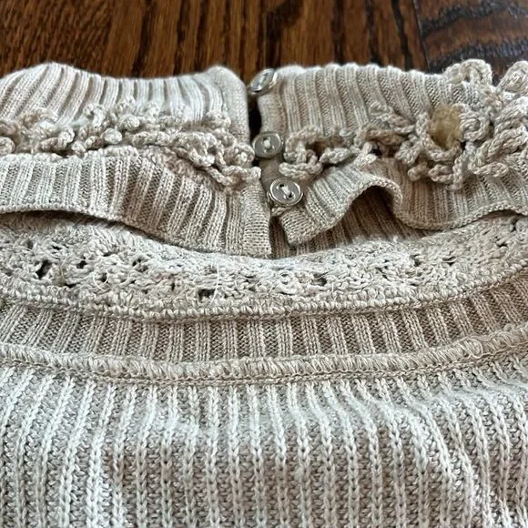 Anthropologie Fringe Sleeved Ivory Knit Blouse Top size Small - Picture 6 of 6